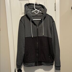 O'Neill Men's Charcoal and Black Zip-Up Fleece Lined Sweater